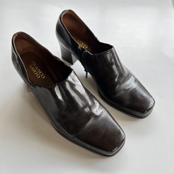 Franco Sarto Remo Heeled‎ Square Toe Brown Leather Zip Pumps Shoes Womens… - Picture 8 of 9
